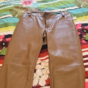 Women’s Wide Leg Faux Leather Jeans in Camel